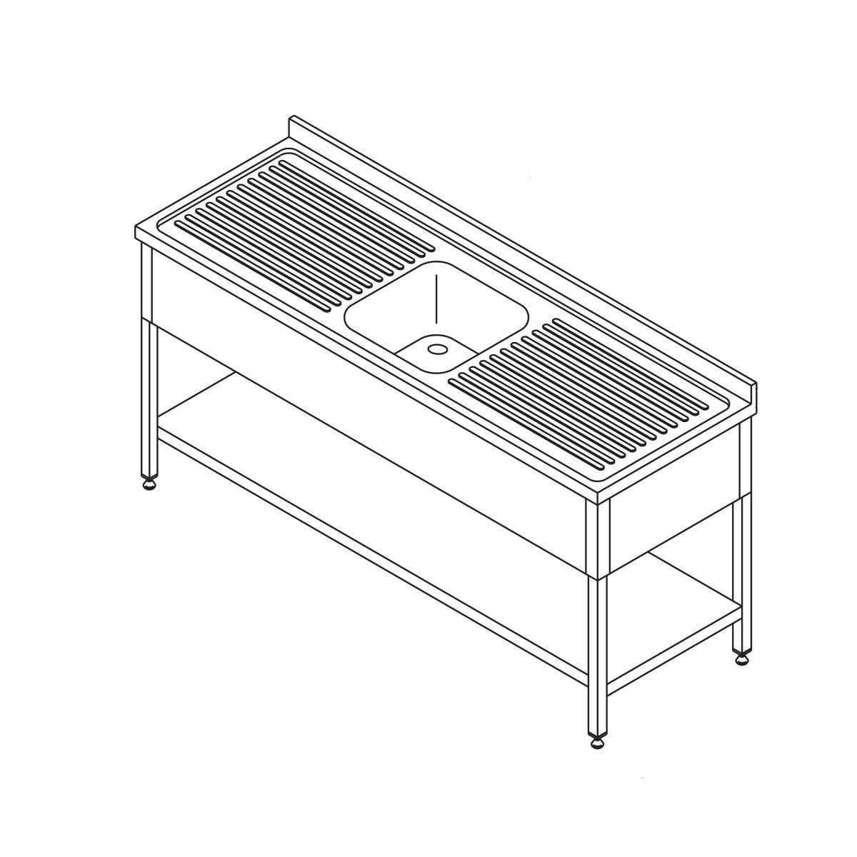 Table de lavage 140 x 70 cm - 1 évier + dosseret + étagère - inox