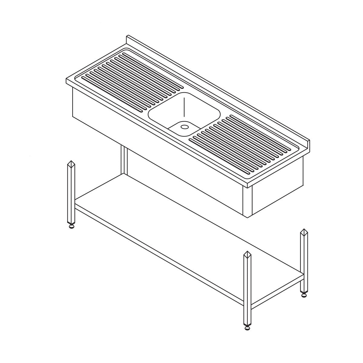 Table de lavage 120 x 60 cm - 1 évier + dosseret + étagère - inox