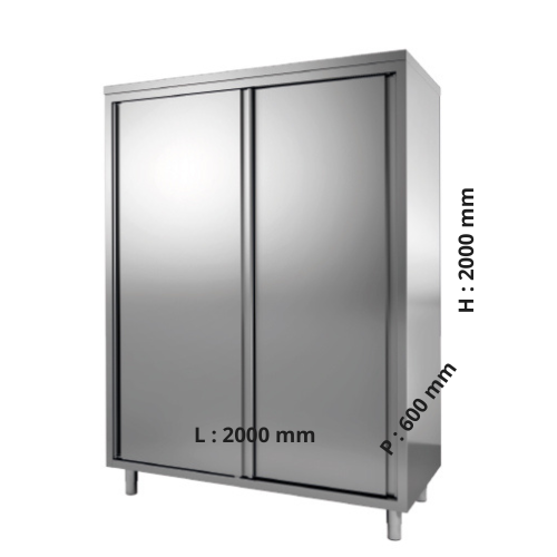 Armoire de rangement inox Hauteur 2000 - Portes coulissantes - P600