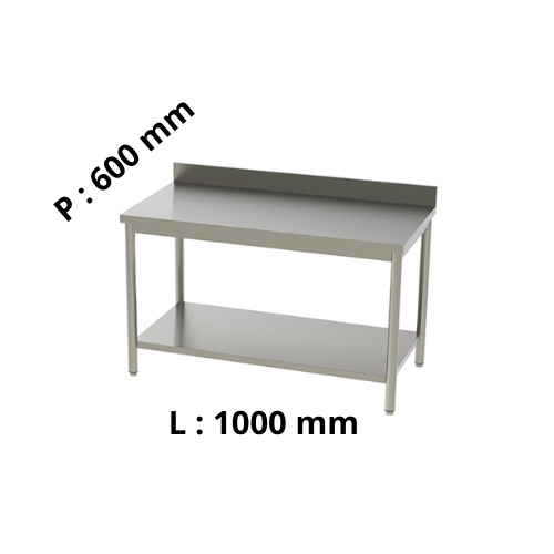 Table de travail inox - Adossée - Hauteur réglable 800 à 900 - P600