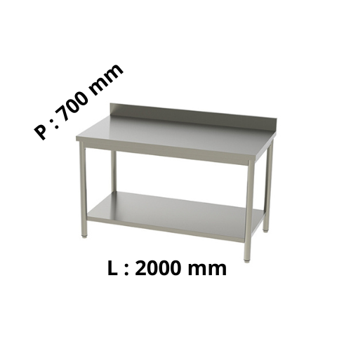 Table de travail inox - Adossée - Hauteur réglable 800 à 900 - P700