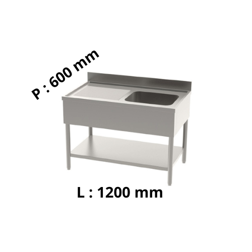 Plonge simple bac égouttoir à droite - avec dosseret - P600