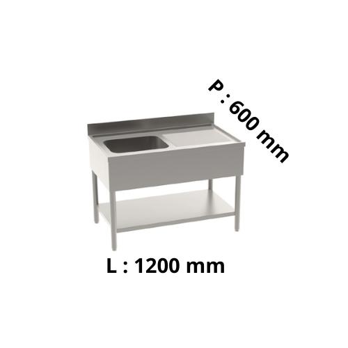 Plonge simple bac égouttoir à gauche - avec dosseret - P600