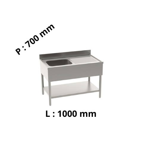 Plonge simple bac égouttoir à droite - avec dosseret - P700
