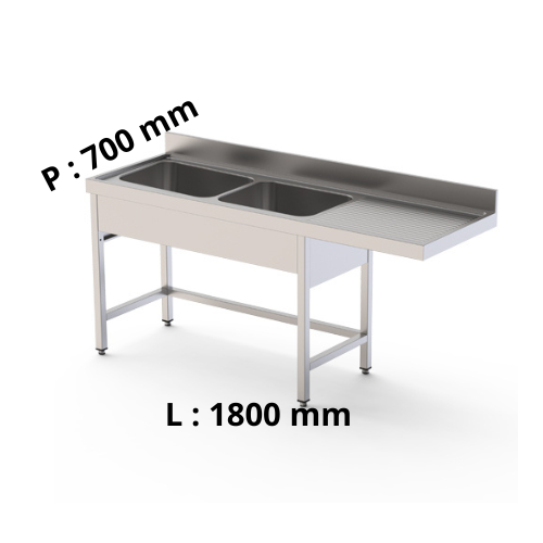 Plonge double bac avec passage lave-vaisselle à droite P700
