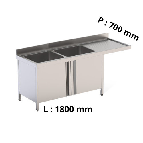 Plonge double bac avec passage lave-vaisselle à droite - sur placard fermé P700