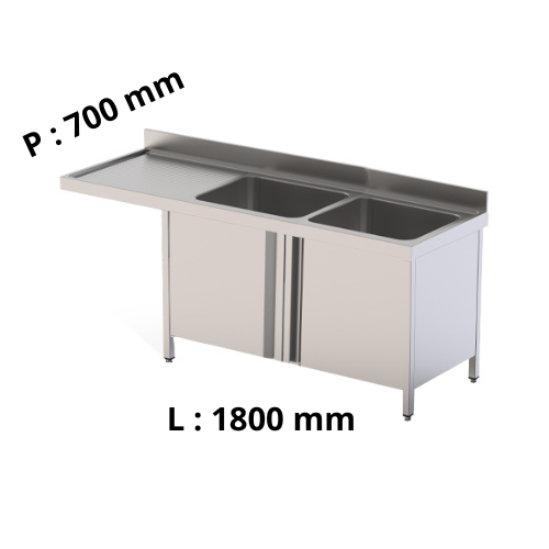 Plonge double bac avec passage lave-vaisselle à gauche - sur placard fermé P700