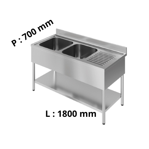 Plonge double bac égouttoir à droite - avec dosseret - P700