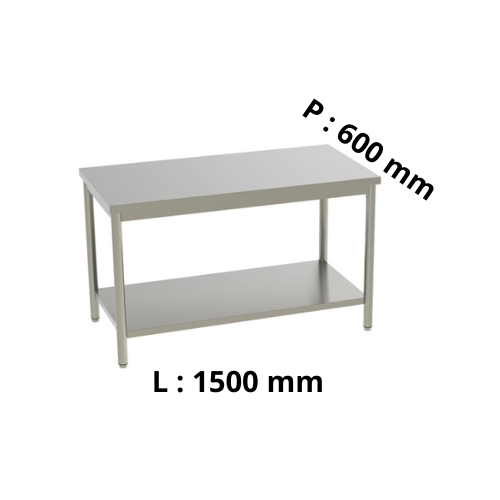 Table de travail inox - Centrale - Hauteur réglable 800 à 900 - P600