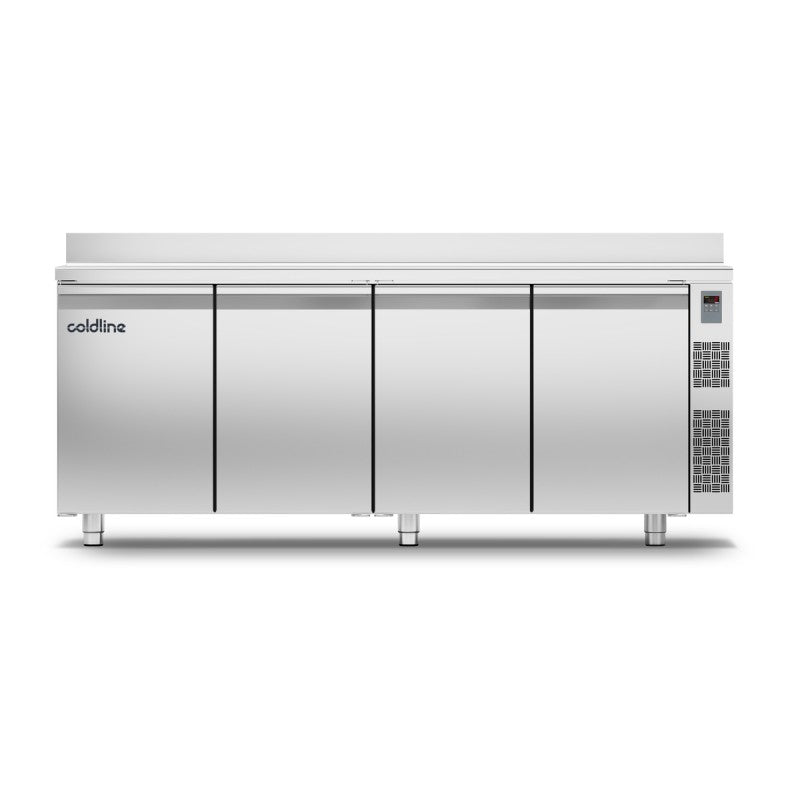 Table réfrigérée négative MASTER avec plan de travail adossé - Sans groupe - 4 portes - Prof 700 GN 1/1 - Coldline