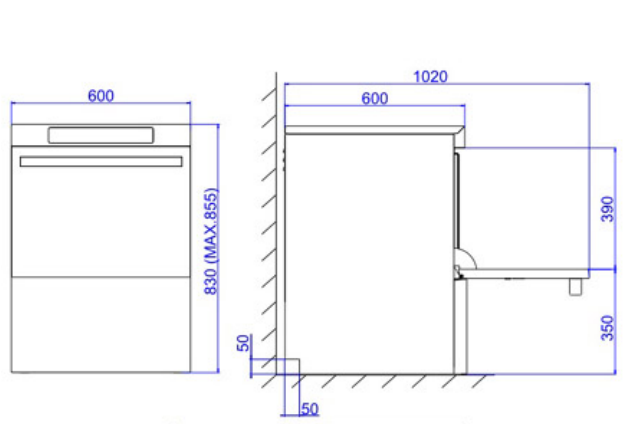 Lave-vaiselle frontal - 500x500 - Adoucisseur intégré - 6.2 kW