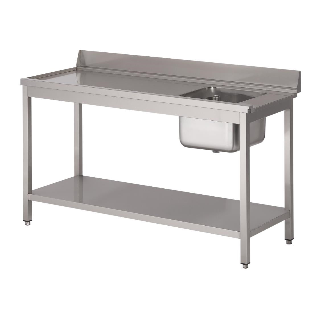 Table d'entrée lave-vaisselle inox avec bac à droite dosseret et tablette inférieure Gastro M 850x1400x700mm - Gastro M - DS463
