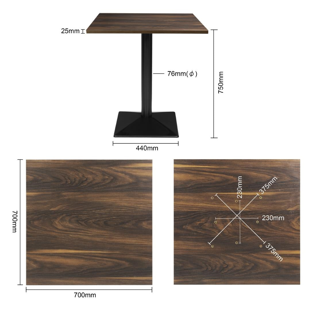 Table carrée Bolero Complete effet bois foncé 700mm - Bolero - HW850