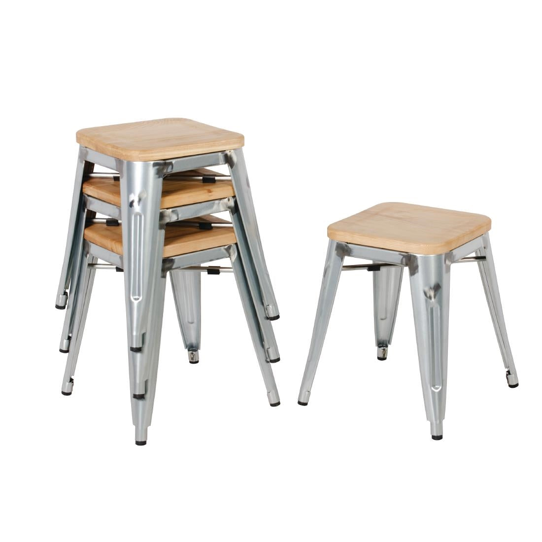 Tabourets bistro bas en acier avec assise en bois Bolero (lot de 4) - Bolero - GM634