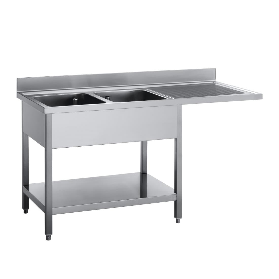 Plonge inox avec étagère basse et emplacement lave-vaisselle Gastro M 2 bacs à gauche 160 x 70 x 85 cm - Gastro M - GN207