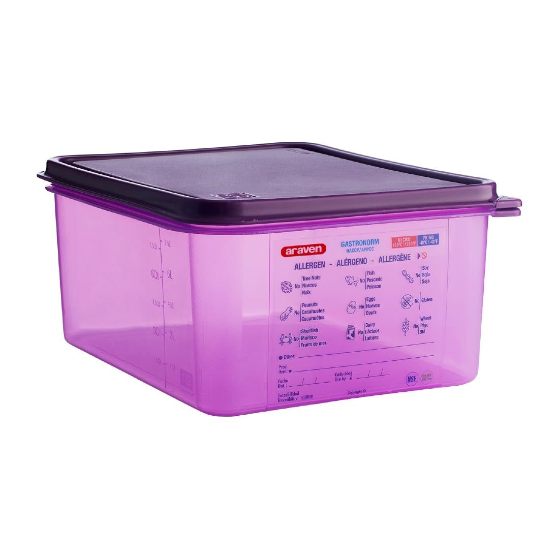 Bac hermétique violet antiallergénique GN 1/2 Araven 10L - Araven - CM789