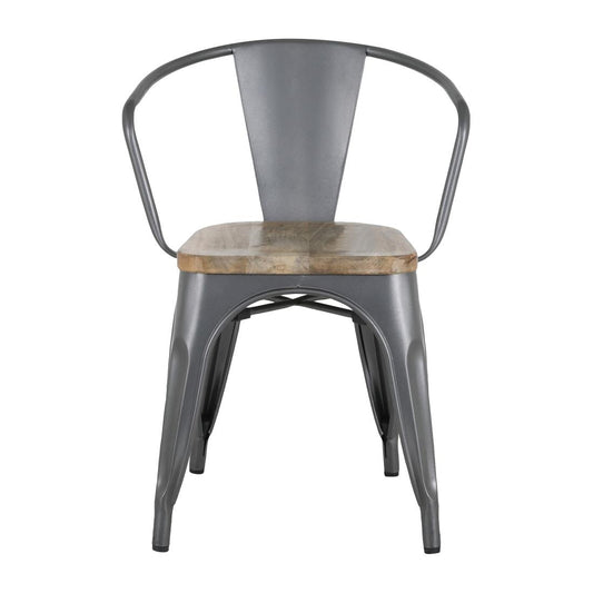Fauteuils gris acier à dossier incurvé avec assise en bois Bolero Bistro (lot de 4) - Bolero - HZ805