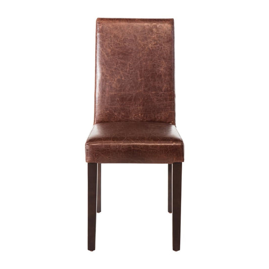 Chaise dossier haut en simili cuir Bolero marron foncé patiné (lot de 2) - Bolero - GR369