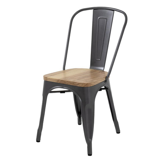 Chaises en acier avec assise en bois Bolero Bistro gris métallisé (lot de 4) - Bolero - GG708