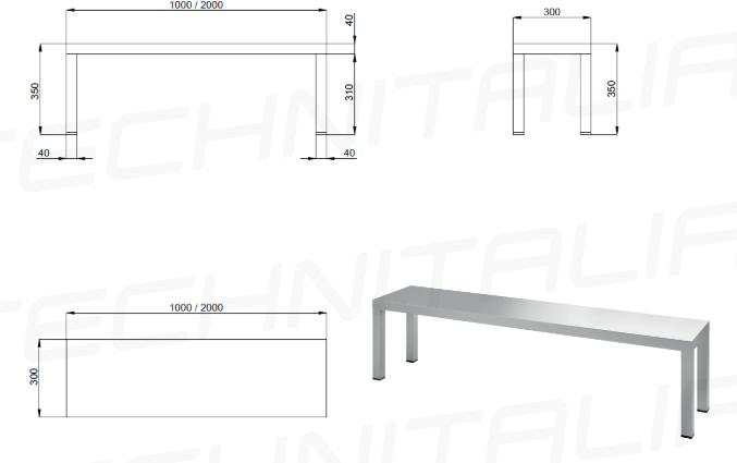 Etagères inox sur colonnes - P300 - 1 niveau - à poser