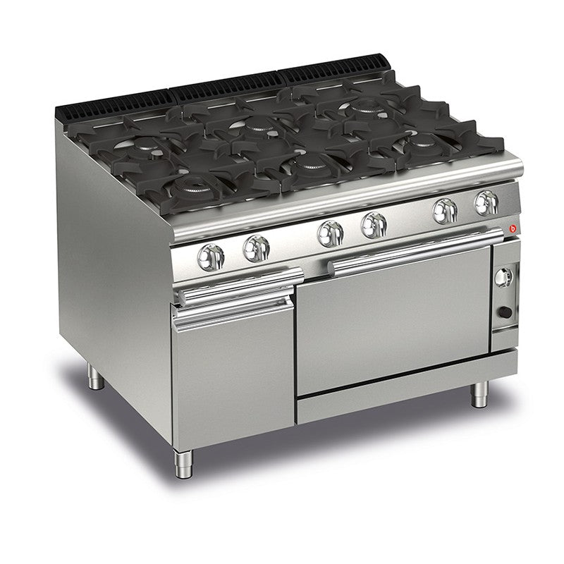 Fourneau - 6 feux vifs gaz sur four gaz et placard fermé - Gamme QUEEN 700 - Baron