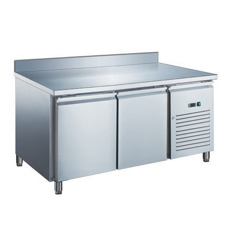 Table réfrigérée inox négative avec évaporateur ventilé - 2 portes - 282 litres - Avec dosseret - Furnotel