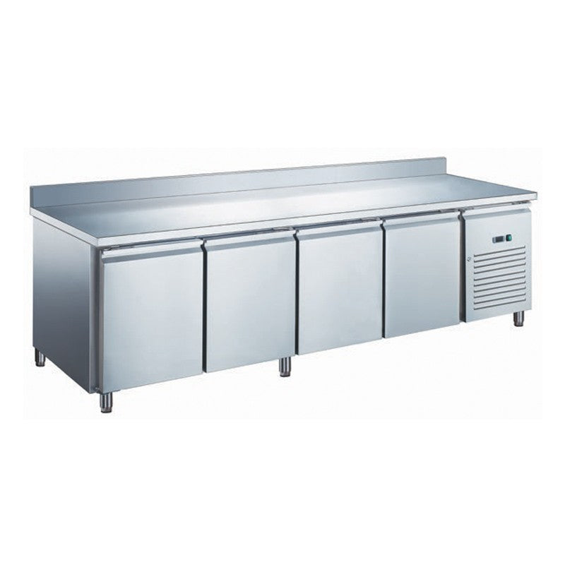 Table réfrigérée inox positive avec évaporateur ventilé - 4 portes - 449 litres - Avec dosseret - Furnotel