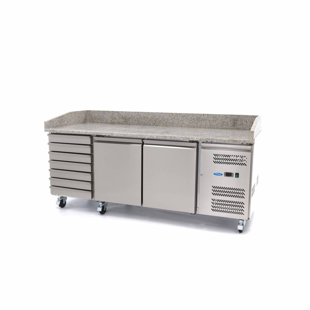 Réfrigérateur pour la préparation des pizzas - 202 cm - 2 portes - 7 tiroirs