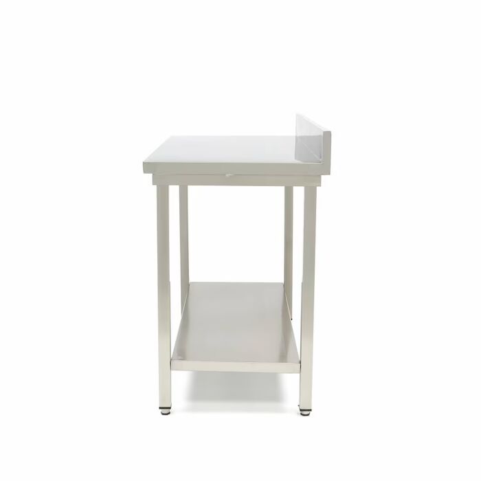 Table en acier inoxydable - 200 x 60 cm - hauteur réglable - avec dosseret et étagère de rangement
