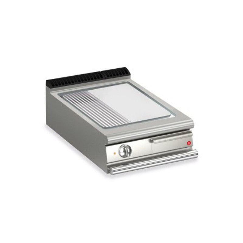 Plancha 1/3 rainurée électrique avec revêtement chrome brossé - 505 x 660 mm - Gamme QUEEN 900 - Baron