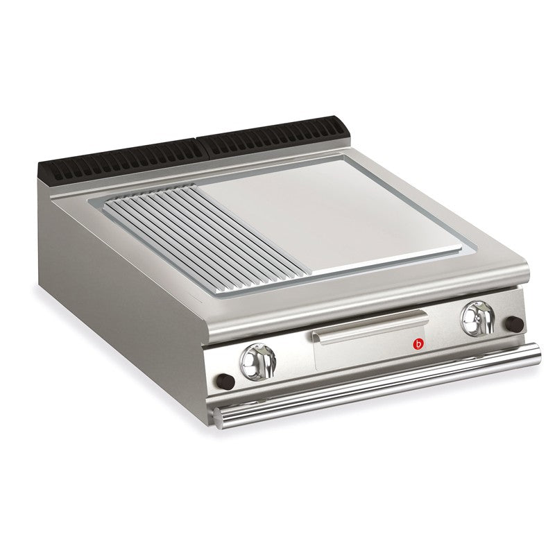 Plancha 1/3 rainurée gaz avec revêtement chrome brossé - 505 x 490 mm - Gamme QUEEN 700 - Baron