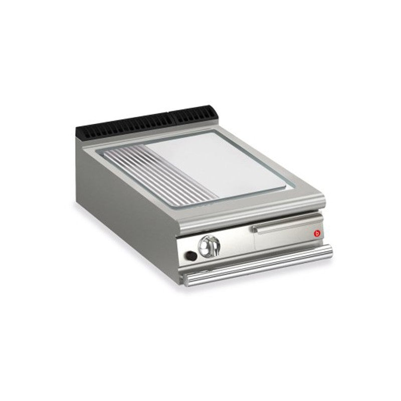 Plancha 1/3 rainurée gaz avec revêtement chrome brossé - 505 x 660 mm - Gamme QUEEN 900 - Baron