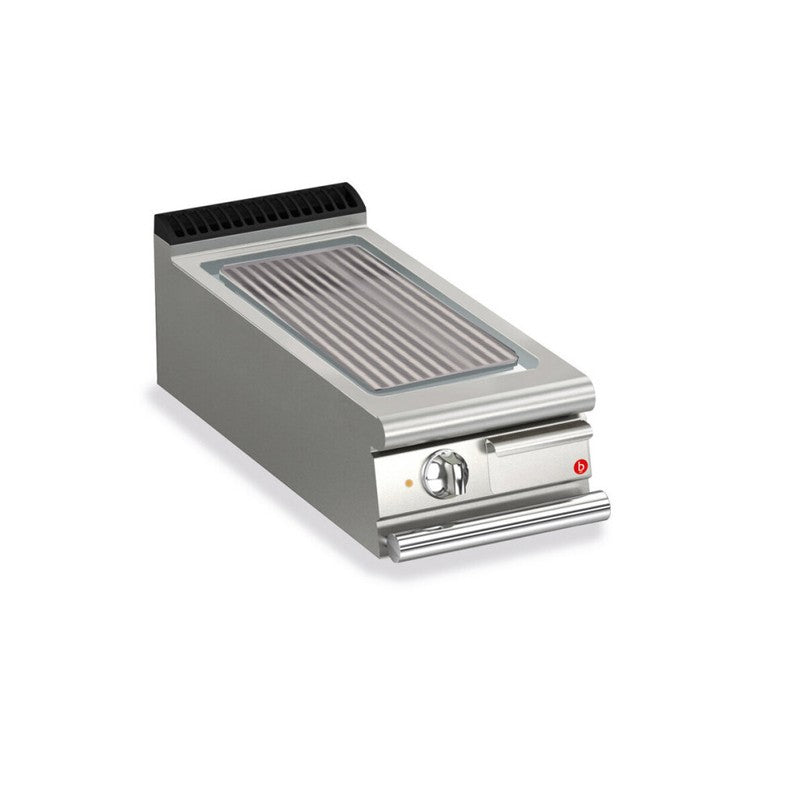 Plancha gaz - Plaque AISI 430 rainurée - Largeur 400 mm - Gamme QUEEN 900 - Puissance totale absorbée 7.5 KW - Baron