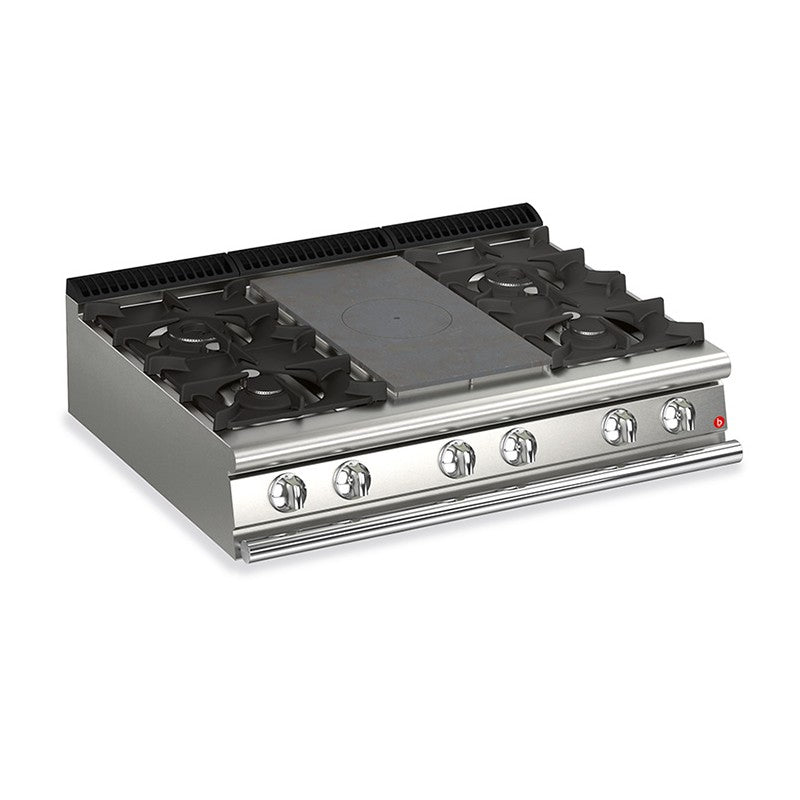 Plaque de cuisson - Top 4 feux vifs gaz + 1/2 plaque coup de feu - Gamme QUEEN 700 - Baron