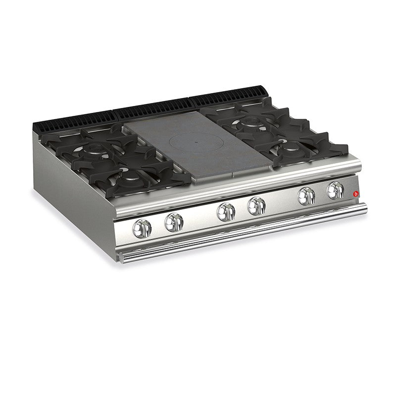 Plaque de cuisson - Top 4 feux vifs gaz + 1/2 plaque coup de feu - Gamme Queen 900 - Baron