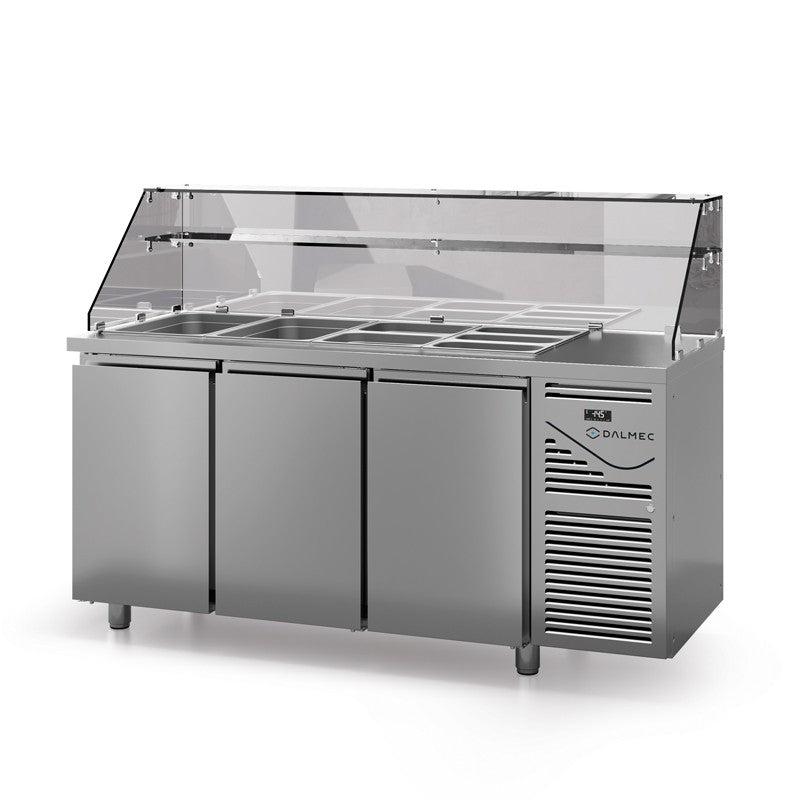 Saladette avec vitrine haute - Prof. 700 - GN 1/1 - Sans groupe - 3 portes - Dalmec