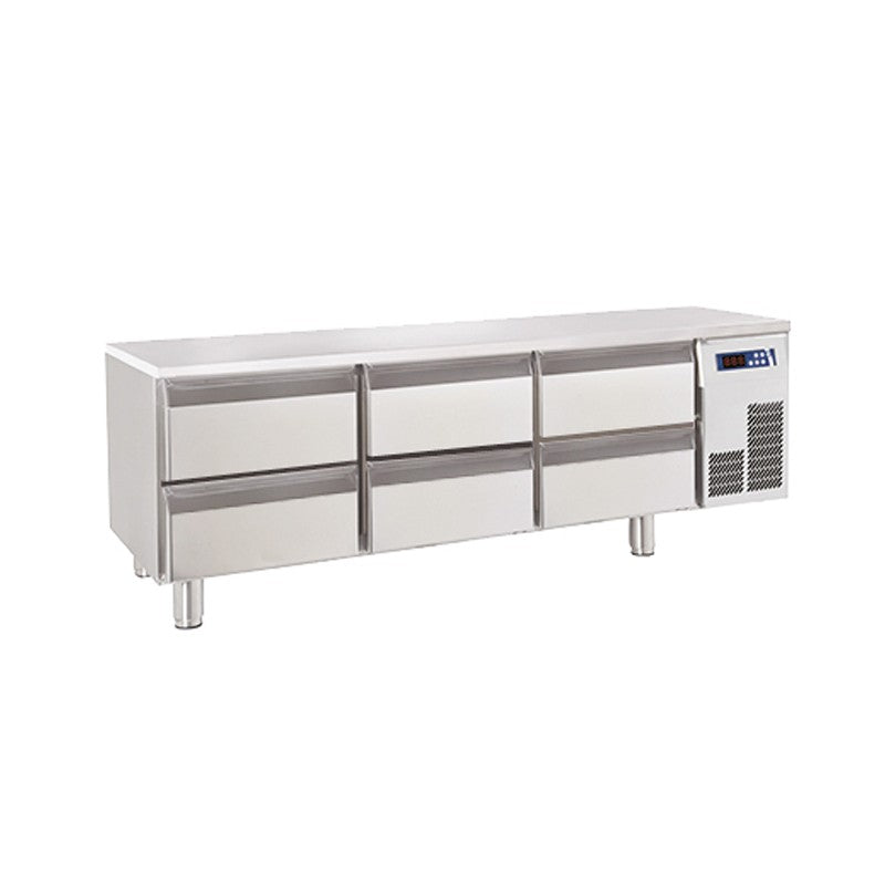 Soubassement réfrigéré sans dessus - 6 tiroirs - 220 L - Gamme 650 - Baron