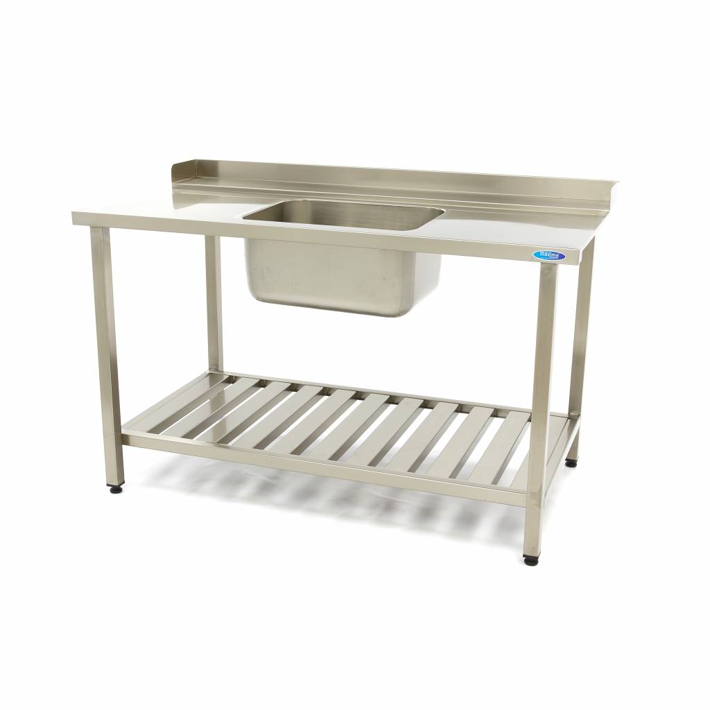 Table d'entrée lave-vaisselle 140 x 75 cm - droite - évier + dosseret + étagère - inox