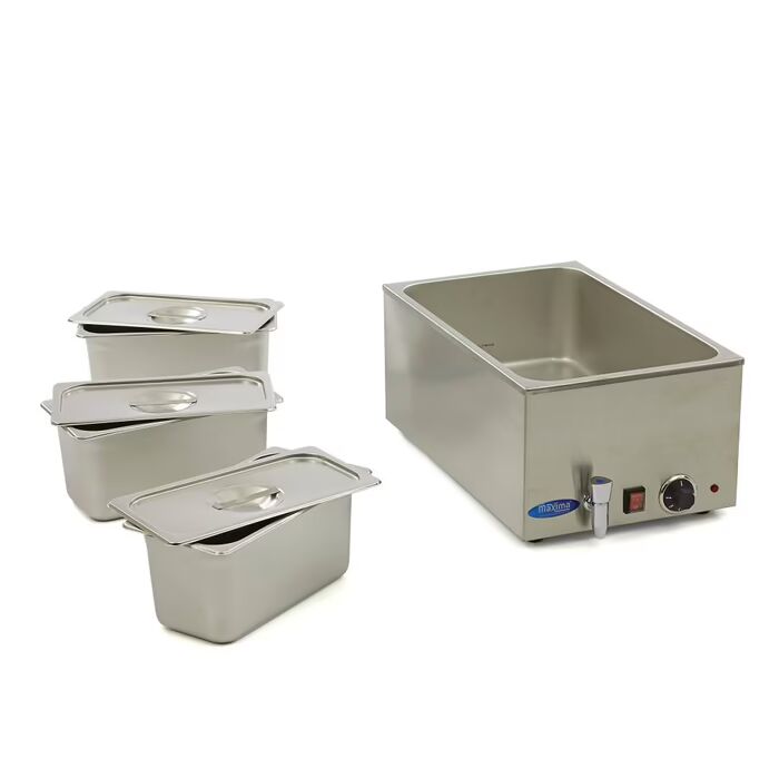 Bain Marie - avec robinet - incl 3 x 1/3 GN set - électrique