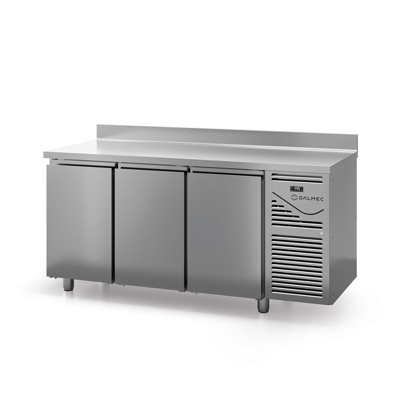 Table réfrigérée positive avec dosseret - Prof. 800 - 400 x 600 - Groupe logé - 3 portes - Dalmec