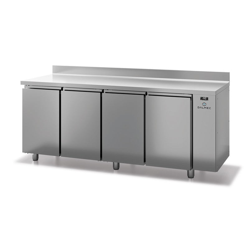 Table réfrigérée positive avec dosseret - Prof. 800 - 400 x 600 - Sans groupe - 4 portes - Dalmec
