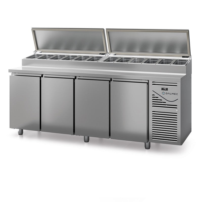 Table snack avec couvercle acier - Prof. 800 - 400 x 600 - Groupe logé - 4 portes - Dalmec