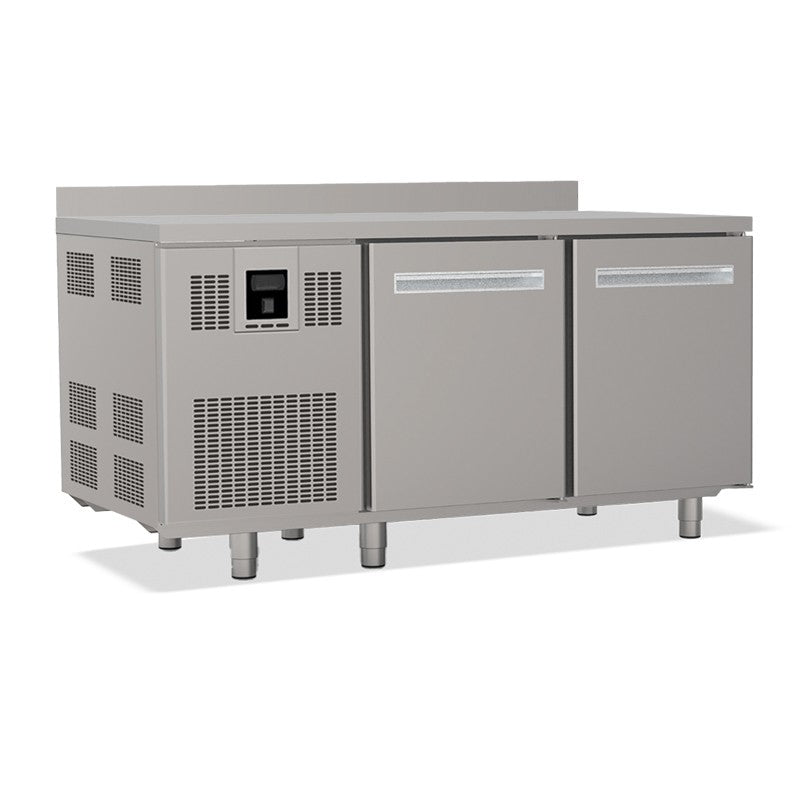 Tables réfrigérées pâtissières positives - Dessus inox - Avec dosseret - Avec groupe logé - Prof. 810 mm - 2 portes