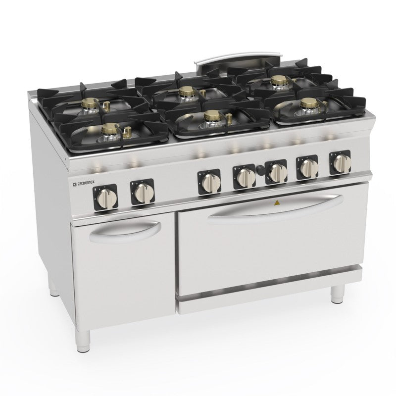 Fourneau dessus gaz sur four gaz statique GN2/1 - 6 feux + placard - Gamme 700 - Modules 400 - Tecnoinox