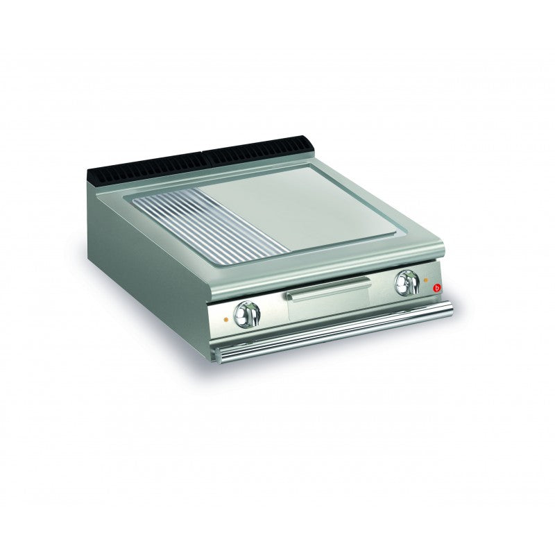 Top plancha électrique - Plaque 1/3 rainurée 37,3 dm² - Chrome dur - Larg. 800 mm - 705 x 490 - Baron