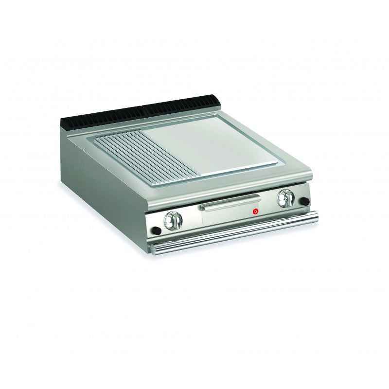 Top plancha gaz - Plaque 1/3 rainurée 37,3 dm² - Chrome dur - Larg. 800 mm - 705 x 490 - Gamme QUEEN 700 - Baron