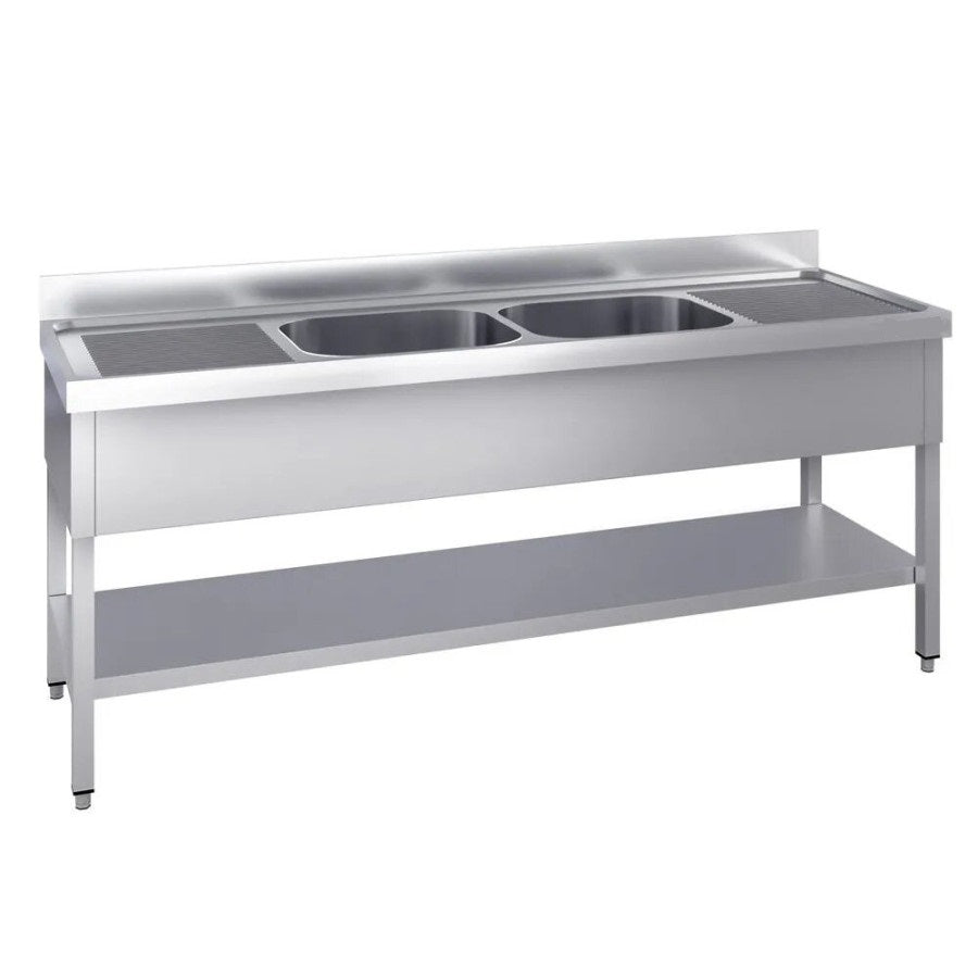 Plonge inox double bac professionnelle pour restaurant
