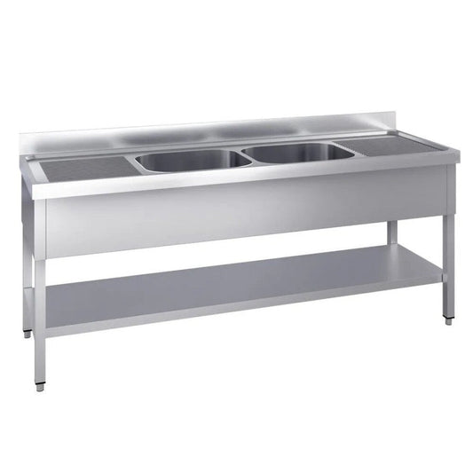 Plonge inox double bac professionnelle pour restaurant