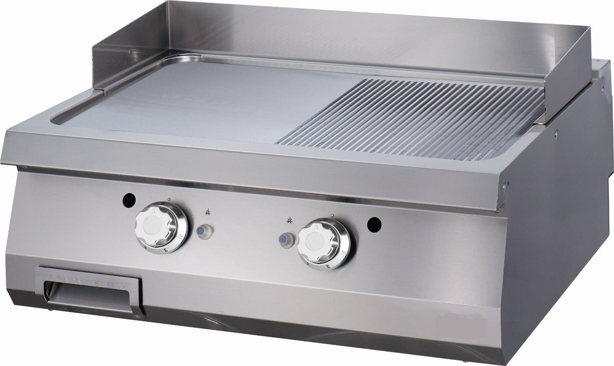 Plancha - demi-rainuré - unité double - 70 cm de profondeur - gaz