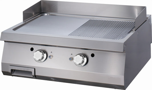 Plancha - demi-rainuré - unité double - 70 cm de profondeur - gaz